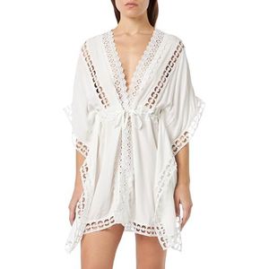 aleva dames kimono met gaatjes, wolwit, S