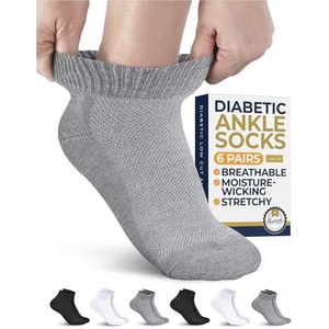 Pembrook Diabetische enkelsokken voor dames en heren, 6 paar, laag uitgesneden naadloze diabetische sokken voor dames | Diabetische sokken voor mannen, 2 Zwart, 2 Wit, 2 Grijs, M