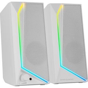 Mars Gaming MS72, Gaming-luidsprekers 15W, RGB Flow-verlichting, 2 Actieve Drivers, DSP-chipset, Plug&Play USB- en 3,5mm-jackaansluiting, Volumeregelaar en Audio-aansluiting voor Koptelefoon, Wit