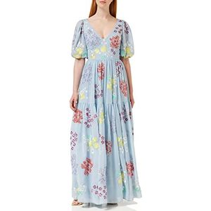 Maya Deluxe Maxi dames V-hals open rug cape mouw jurk voor bruiloft gast bruidsmeisje zomer prom bal gelegenheid, Blauw, 44