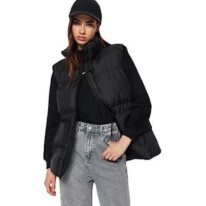 Trendyol Vrouwen Regular Fit Puffer Hooded Geweven Vest Gilet, Zwart, XL