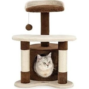 lionto krabpaal voor katten met hol & pluche bal, hoogte 65 cm, middelgrote krabpaal met robuust sisal & pluche, comfortabele ligplaats & hol, geschikt voor kleine en grote katten, bruin/beige