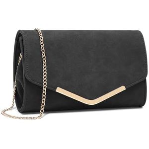 Miss Lulu Dames enveloppe clutch elegante avondtas bruidstas envelop clutch tas handtas met ketting voor bruiloft party prom, zwart