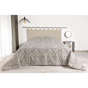 LINDER Sprei, gewatteerd, motief plantaardige bladeren, geweven en geverfd in Frankrijk, kleur: ecru en zwart, afmetingen: 240 x 260 cm, polyester/katoen en watten van 100% polyester, collectie Kerala