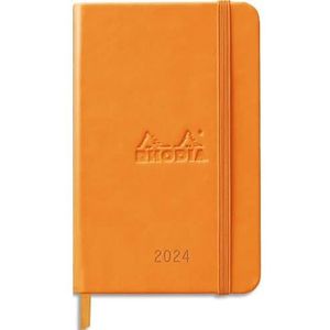 Rhodia Webplanner 2024 agenda met harde kaft A6 ��– verticaal rooster, 160 pagina's ivoorkleurig papier 90 g, stevig omzoomd met elastiek – oranje