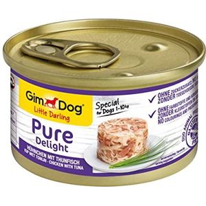 GimDog Pure Delight kip en tonijn - Eiwitrijke hondensnack, met mals vlees in heerlijke gelei - 12 blikken (12 x 85 g)