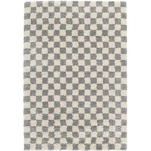 Shaggy Schaakbordpatroon, rechthoekig tapijt voor de woonkamer - slaapkamer, zacht en comfortabel, onderhoudsvriendelijk, poolhoogte 30 mm, polypropyleen, 160x230, grijs