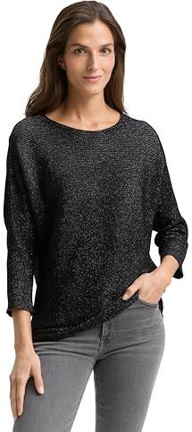 TOM TAILOR - Trui - Zwart - Losse Pasvorm - Driekwart Mouw