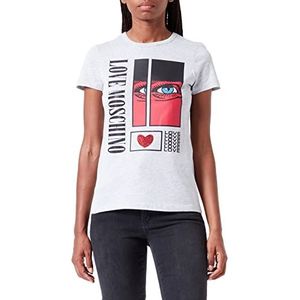 Love Moschino Dames slim fit korte mouwen met oog en pailletten print T-shirt, Melange Light Grijs, 46
