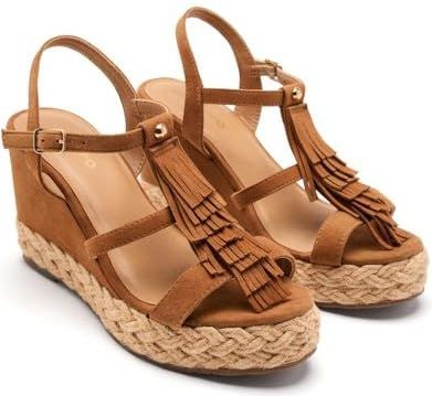 GIOSEPPO Elderon - Sandalen - Beige - Leder - Sleehak met Franjes en Raffia