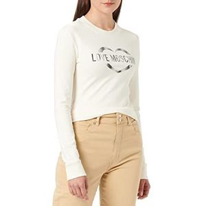 Love Moschino Dames Slim Fit Lange Mouwen Ronde hals met Merk Hart Olografische Print Sweatshirt, crme, 44 NL