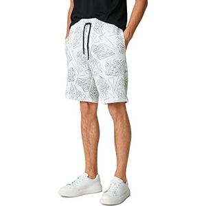 Koton Heren Graffiti bedrukte shorts met trekkoord Pocket gedetailleerde slim fit, ecru design (0d1), XS