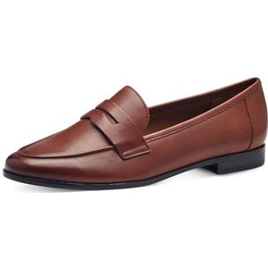 MARCO TOZZI Dames Loafer zonder hak van leer, plat, cognac, 36 EU