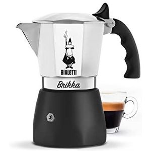 Bialetti - Nieuwe Brikka, Moka Koffiepot, De Enige Percolator Voor Op Warmtebronnen Waarmee Je Een Espresso Met Een Cremalaagje Kunt Maken, 4 Kops (190 Ml), Zwart/Zilver