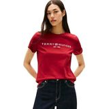 Tommy Hilfiger Dames REG Corp Logo C-NK SS WW0WW40276 Overige Tops, Rood, XXS, Rood (Regatta Rood), XXS