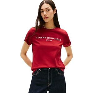 Tommy Hilfiger Dames REG Corp Logo C-NK SS WW0WW40276 Overige Tops, Rood, XXS, Rood (Regatta Rood), XXS