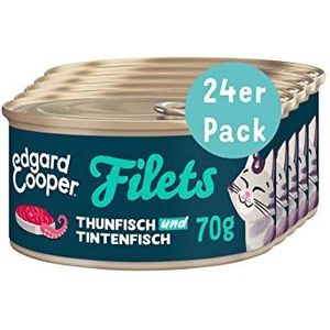 Edgard & Cooper Kattenvoer, natfilets, premium kwaliteit voor volwassenen en senioren, natvoer, gesteriliseerd of actief natuurlijk voer, 70 g x 24 verse tonijn en inktvis aanvullend voer