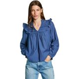 Blouse - Lange Mouwen - Plooien - Ruches - Wit - Polyester