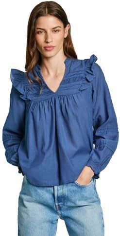 Blouse - Lange Mouwen - Plooien - Ruches - Wit - Polyester