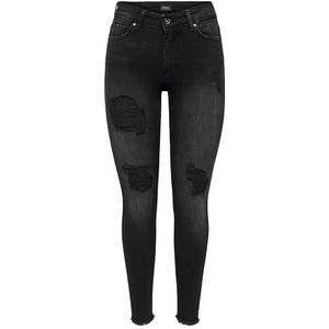 ONLY OnlBlush Mid Raw Ankle Dest Skinny Fit Jeans voor dames, zwart gewassen, S/30L