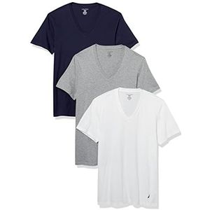 Nautica Heren katoenen T-shirt met V-hals - Multi Packs Base Layer, Wit/Peacoat/Heather Grey, XL
