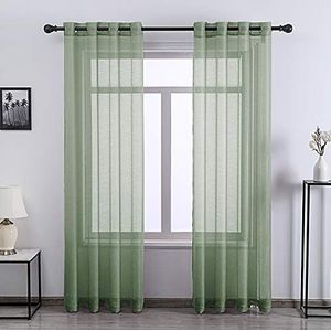 96 Inch Sheer Gordijnen Tule 2 Panel Faux Linnen Voile Gordijnen Getextureerde Sheer Gordijnen voor Woonkamer Slaapkamer, Salie