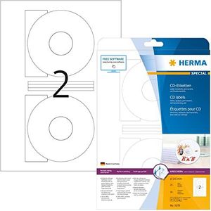 HERMA 5079 CD/DVD etiketten incl. positioneerhulp A4 dekkend, set van 32 (Ø 116 mm, 800 vellen, papier, mat) zelfklevend, bedrukbaar, permanent klevende CD stickers, 1.600 etiketten, wit