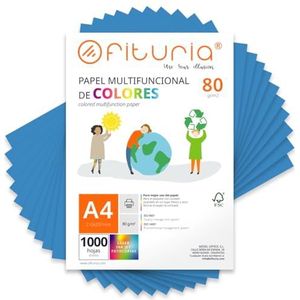 Kleurpapier, verpakking met 1000 vellen A4, 80 g, kleurrijk papier voor knutselwerk, printer, scrapbooking, ideaal voor Origami, Papyroflexia, kantoor en school (blauw, 1000 h)