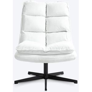 MEUBLE COSY Gevoerde stoel, 360 graden draaibaar, met armleuningen, relaxstoel met inklapbare rugleuning, voor slaapkamer, woonkamer, wit, 65 x 79,5 x 85 cm, metaal