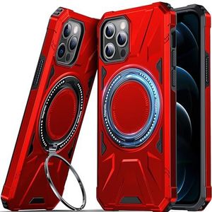 DASFOND Armor Schokbestendig Robuust hoesje voor iPhone 12, iPhone 12 Pro Hoesje met 360° ringstandaard [Super NO.1 beschermend hard], zware metalen bescherming harde telefoonhoes voor iPhone 12, rood