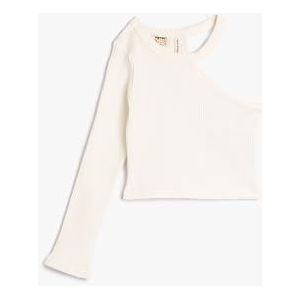 Koton Girls Crop Cut Out Detail T-shirt One Long Sleeve Ribbed Cotton, wit (000), 6-7 Jaar