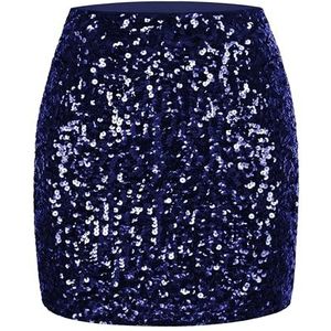 Maner Rok met lovertjes voor dames, fonkelend, rekbaar, bodycon, minirok, avondje uit, feest, Donkerblauw, S