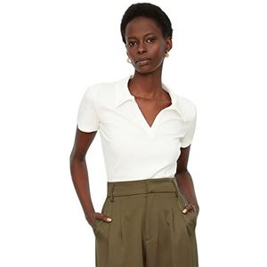 TRENDYOL Dames Slim Fit Basic Polokraag Gebreide blouse, wit, XS