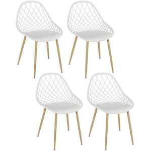 HOME DECO FACTORY Set van 4 stoelen voor buiten, Malaga, polypropyleen ijzer, wit/bruin, 57 x 80,2 x 51,2 cm
