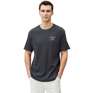 Koton Heren Slogan Geborduurd Crew Neck Tissued Short Sleeve Cotton T-shirt, antraciet (045), S