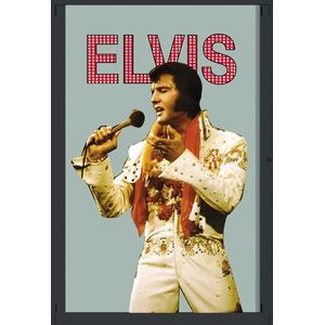 empireposter Elvis Presley Witte kleding - bedrukte spiegel met kunststof frame in houtlook, cult-spiegel - grootte 20x30 cm