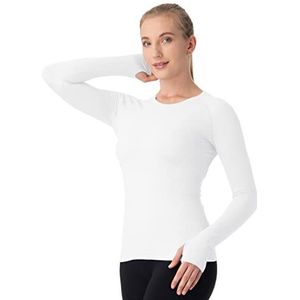 MathCat Yogatops met lange mouwen voor dames, met duimgaten, workout gym tops, shirts voor vrouwen, naadloze basislaag, thermische tops voor sport, fitness, Y Wit, S