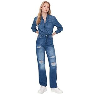 Trendyol Dames 90's Wide Leg Jeans, Marineblauw, 36, marineblauw, 62