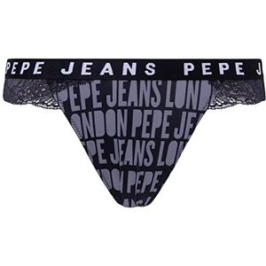 Pepe Jeans Dames Allover Logo Thong Bikini Stijl Ondergoed, Zwart, XS