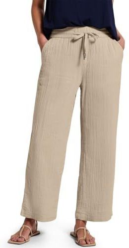 Street One Dames Wide Legs mousseline broek in Beige, in size: 32