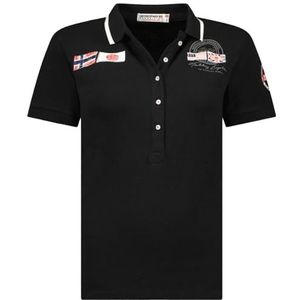 Geographical Norway Karma Lady Klassiek damespoloshirt, katoen, korte mouwen, casual, knoopsluiting, casual, top, regular klassiek, lente, zomer (zwart L), Zwart, L