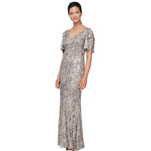 Alex Evenings Lange damesjurk met pailletten en fladdermouwen, Nertsen, 16