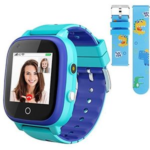 4G Smartwatch voor kinderen, waterdichte kindersmartwatch met GPS-tracker, oproepen, alarm, stappenteller, camera, SOS, touchscreen, wifi, bluetooth-polshorloge voor jongens en meisjes, blauw T5