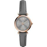 Fossil Carlie Mini horloge voor dames, Quartz uurwerk met roestvrij stalen of leren band, Donkergrijs en roségoudkleur