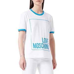 Love Moschino Dames katoenen jersey met logo box print T-shirt, witblauw, 46 NL