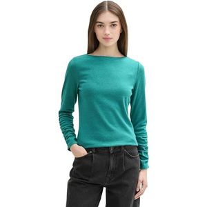 Tom Tailor - Denim Shirt - Jade Green Melange - Lange Mouwen - Met Rimpeling Aan De Mouwen