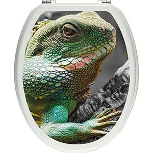 Pixxprint grote chameleon zwart/wit als toiletdeksel stickers, WC, wc-deksel - afmetingen: 32x40 cm, glanzend materiaal toiletdekselstickers, vinyl, kleurrijk, 40 x 32 x 0,02 cm