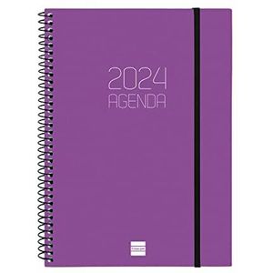 Finocam - Agenda Espiral Opaque 2024 1 dag per pagina januari 2024 - december 2024 (12 maanden) paars internationaal