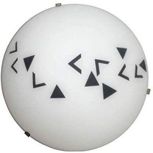 ONLI plafondlamp in mat wit glas met geometrisch patroon in zwart. Diameter: 25 cm