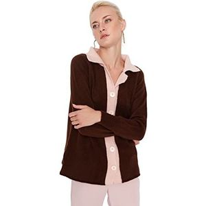 Trendyol Dames Regular Basic V-hals Gebreid Vest, Bruin, S